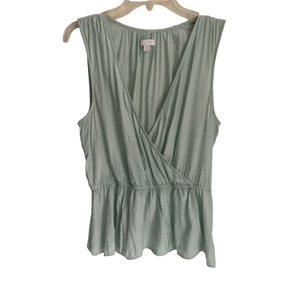 Women's Med 14th & union Light Green Top Blouse Overlap Adjustable ruffled peplu